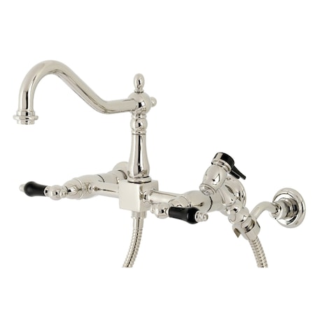 Kingston Brass Duchess 2-Handle Wall Mount Bridge Kitchen Faucet W/Brass Sprayer, Nkl KS1246PKLBS